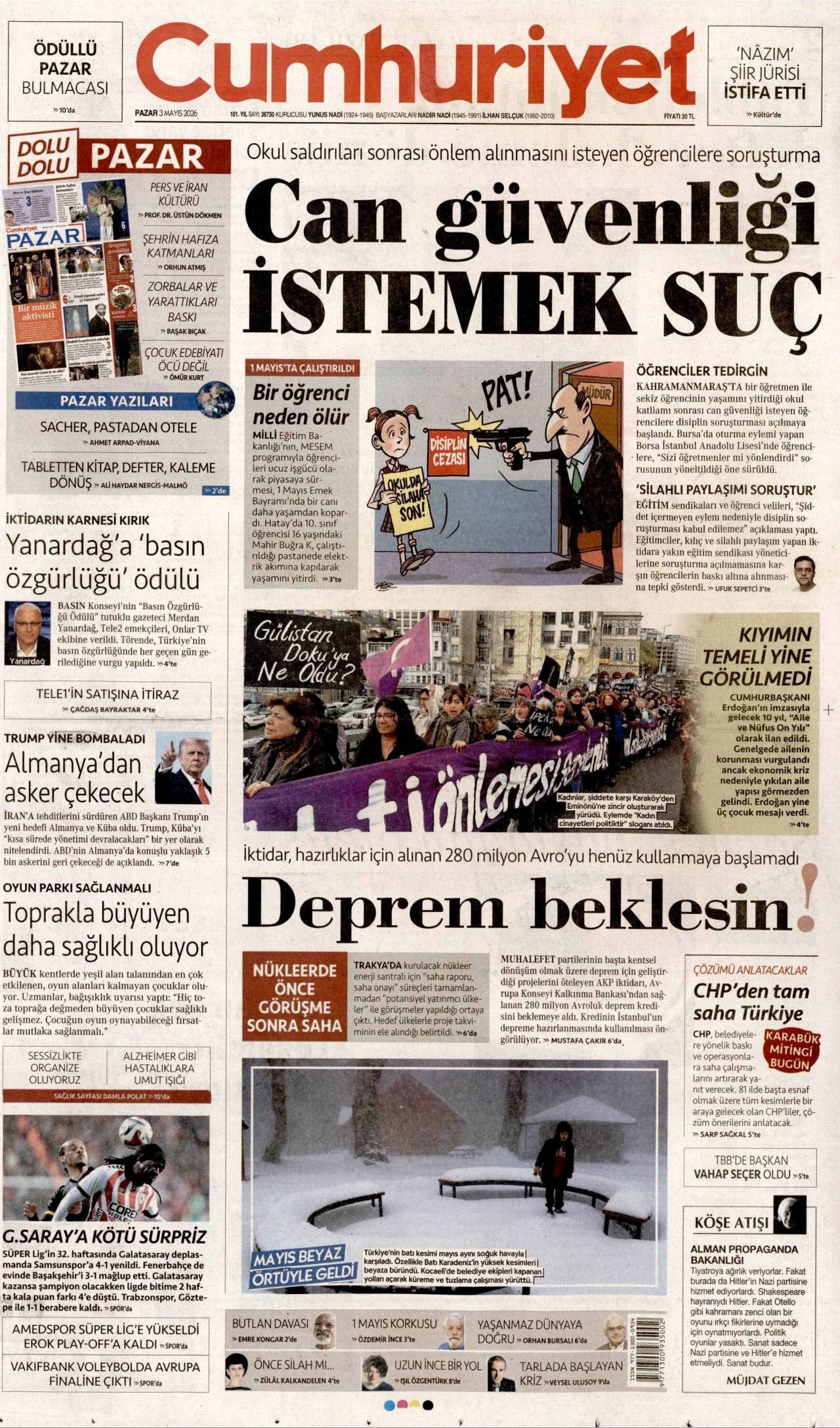 Cumhuriyet Gazetesi Gazete Manşeti